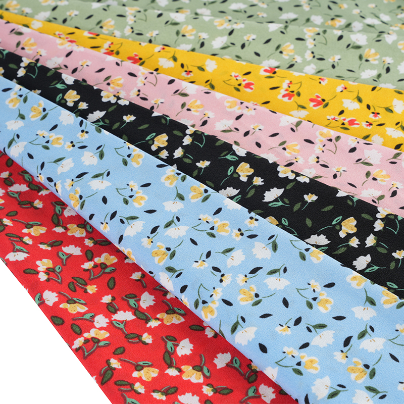 2026*75 Fałszywy Twist Jedwabny Kwiat Yao Krepy Mały Kwiatowy Print Tkanina