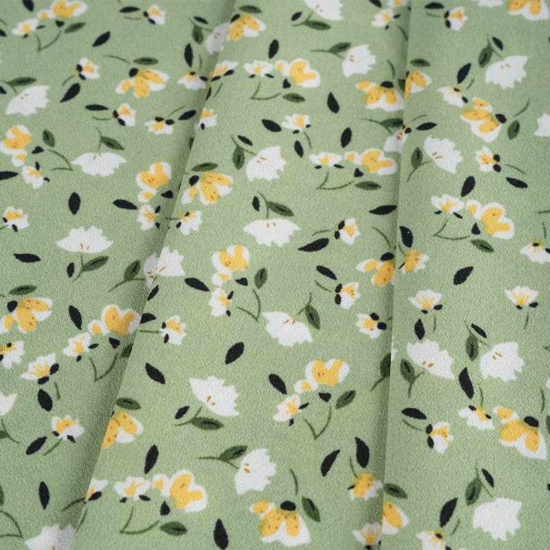 2026*75 Fałszywy Twist Jedwabny Kwiat Yao Krepy Mały Kwiatowy Print Tkanina